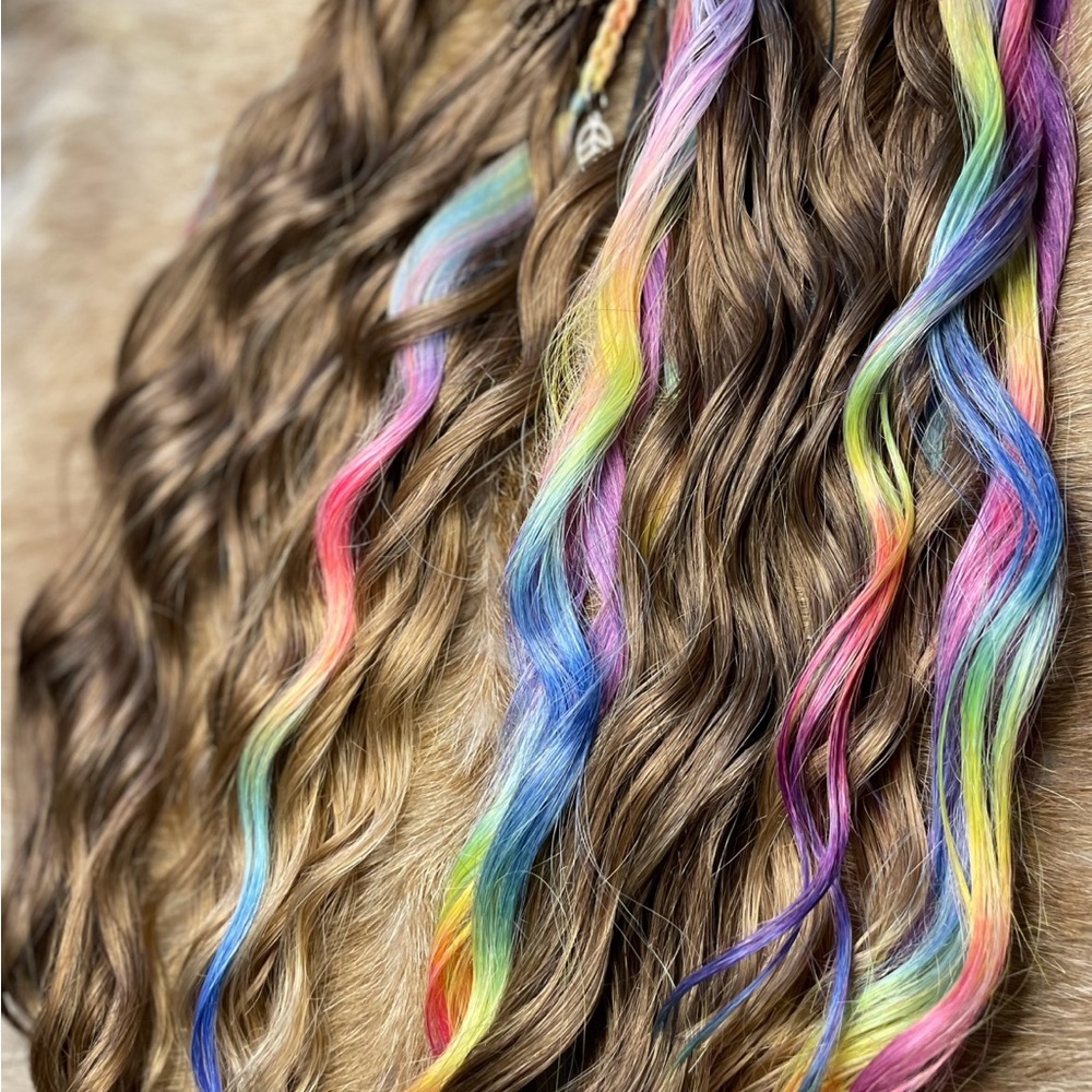 Synthetic Dread Extensions• Brown & rainbow Anna waves with braided middle - Picture 6 of 9